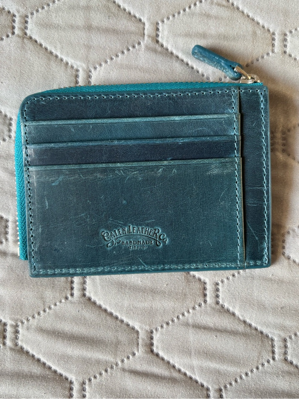 Galen Leather Ocean Blue Card Mini Wallet with Zipper